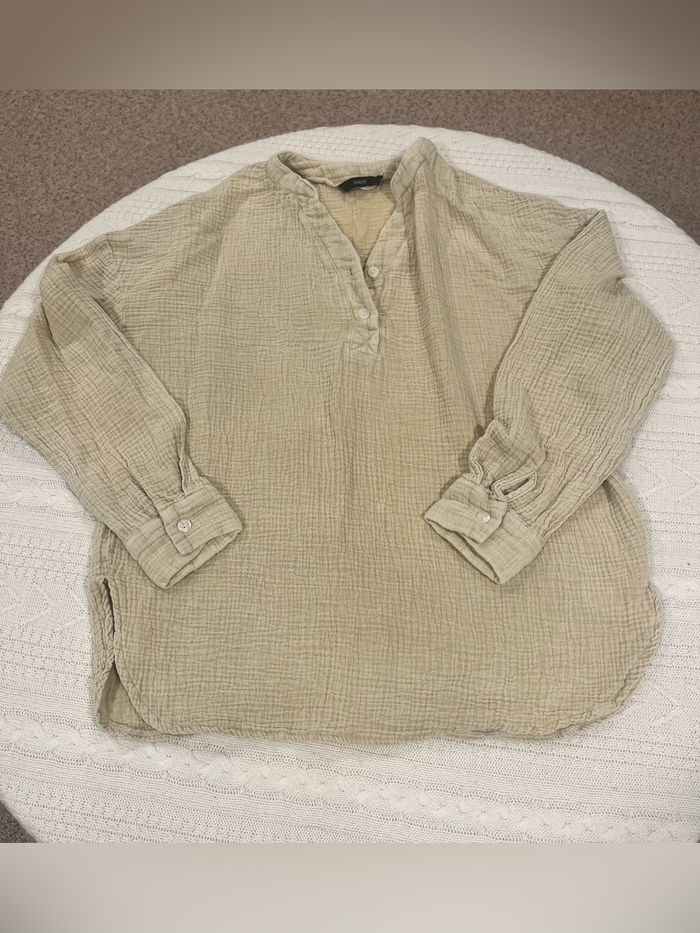 Dokotoo Beige Double Gauze Cotton Henley Tunic Top - Size Medium